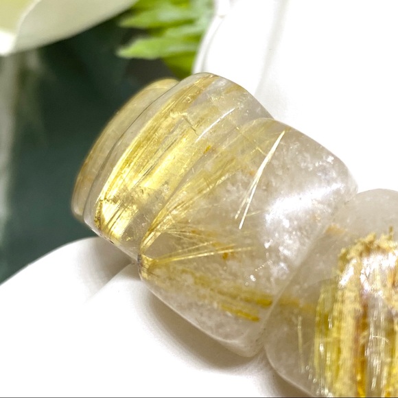 Hair of Venus Semi Precious Golden Rutile Quartz Gemstone Crystal Bracelet - Picture 9 of 16